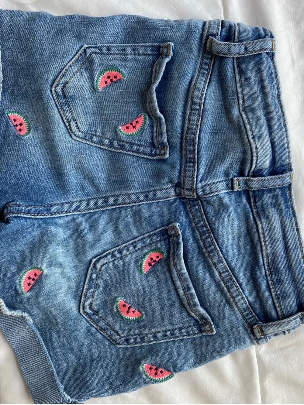 GAP Blue Denim Shorts with Pink Watermelon Embroidery
